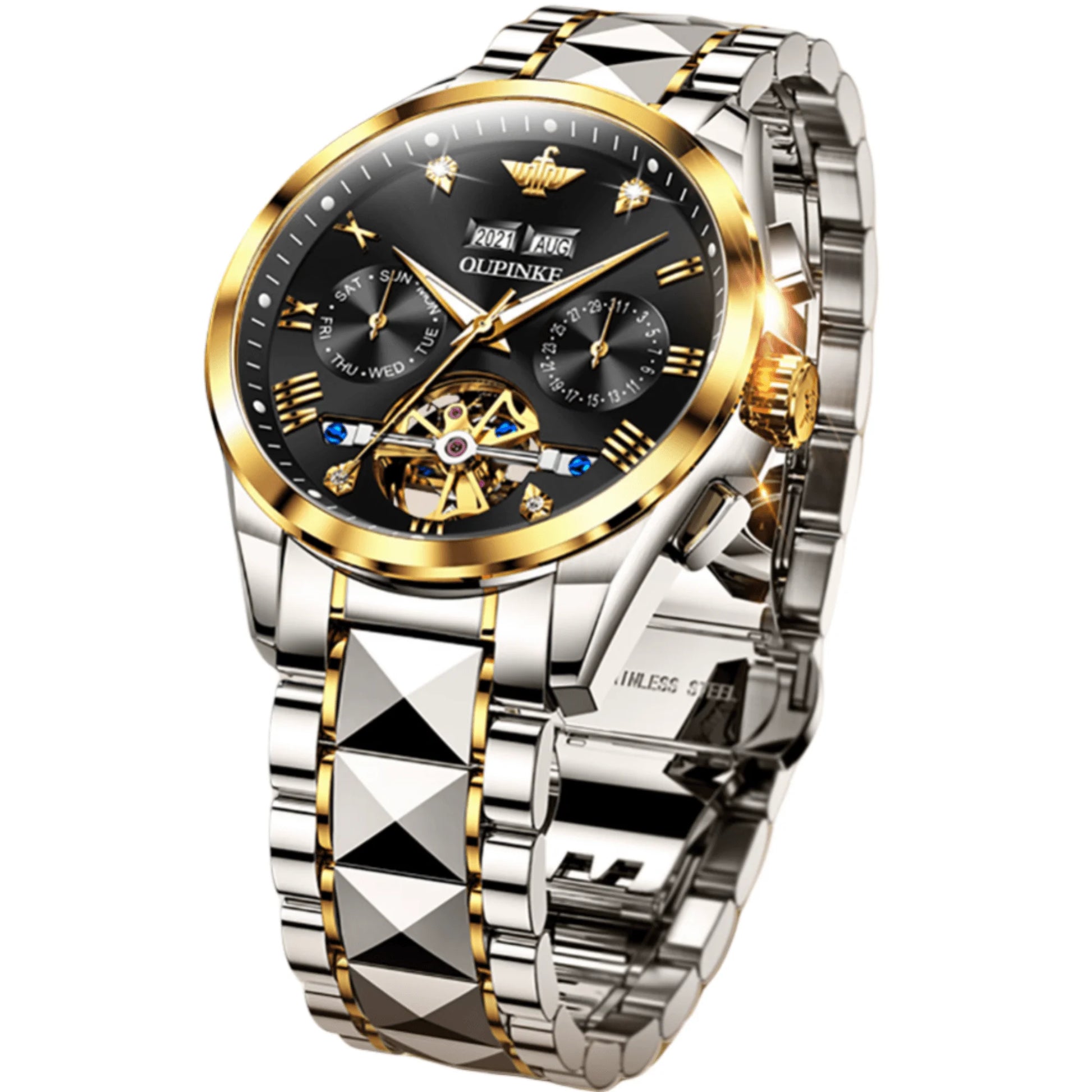 Automatic Watches for Men Self Winding Diamond Skeleton Luxury Dress Mens Watch Sapphire Crystal Tungsten Steel Band Luminous Waterproof Reloj Para Hombre, Gifts for Men