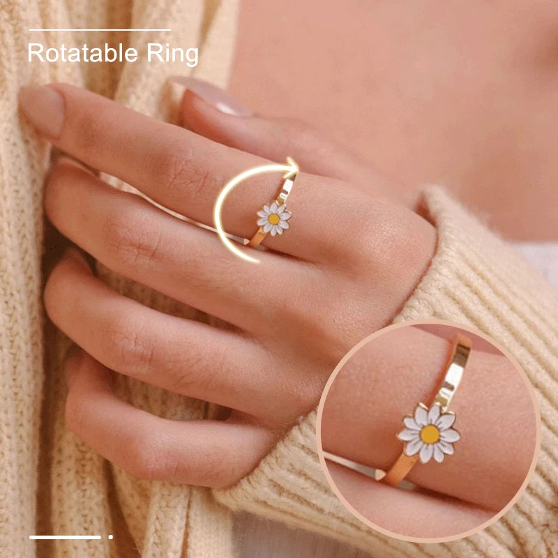 Butterfly Daisy Anxiety Ring Rotatable Spinner Ring Girls Women Jewelry for Party Anxiety Relief Ring Fidget anti Stress Rings