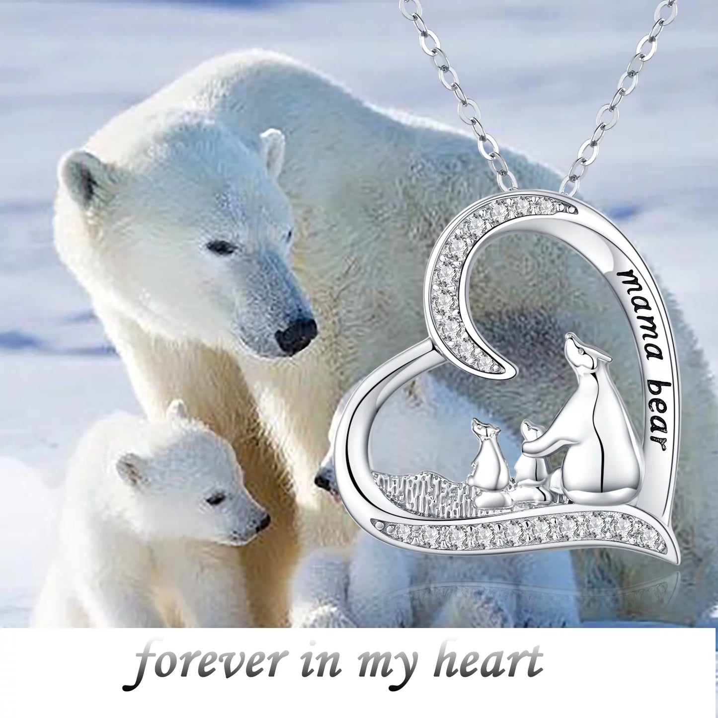 Bear Necklace for Women Girl 925 Sterling Silver Cute Animal Necklace Mom Necklace Mama Bear Pendant Necklace Mother Jewelry for Mother'S Day