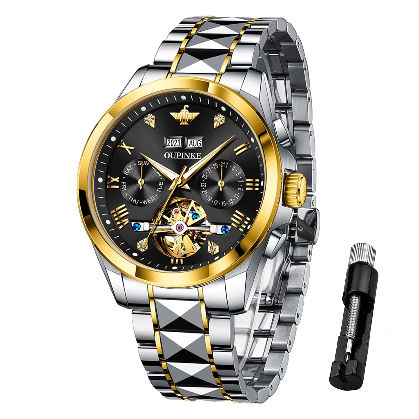 Automatic Watches for Men Self Winding Diamond Skeleton Luxury Dress Mens Watch Sapphire Crystal Tungsten Steel Band Luminous Waterproof Reloj Para Hombre, Gifts for Men