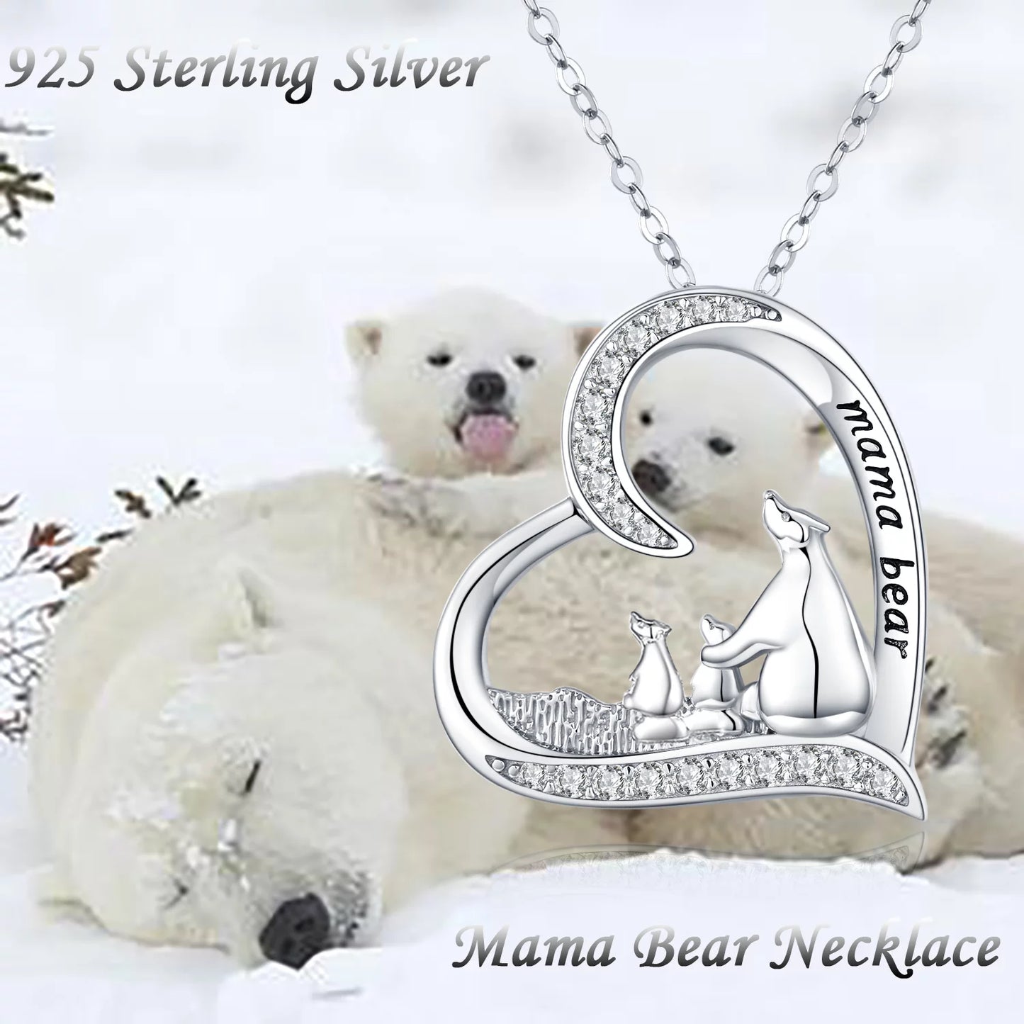 Bear Necklace for Women Girl 925 Sterling Silver Cute Animal Necklace Mom Necklace Mama Bear Pendant Necklace Mother Jewelry for Mother'S Day