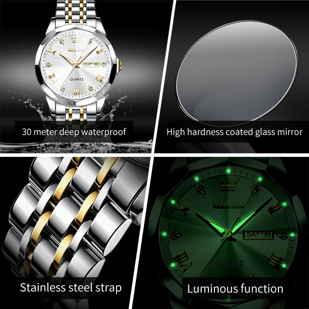 Men Silver Watch with Stainless Steel Strap Luxury Business Watches for Men White Dial Quartz Easy to Read Mens Watch Waterproof Day Date Men'S Wrist Watches Fashion Calendar Watches Men