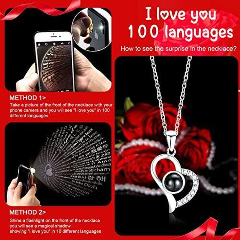 Mothers Day Gifts for Her Preserved Rose with I Love You Necklace in 100