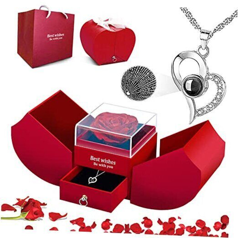 Mothers Day Gifts for Her Preserved Rose with I Love You Necklace in 100