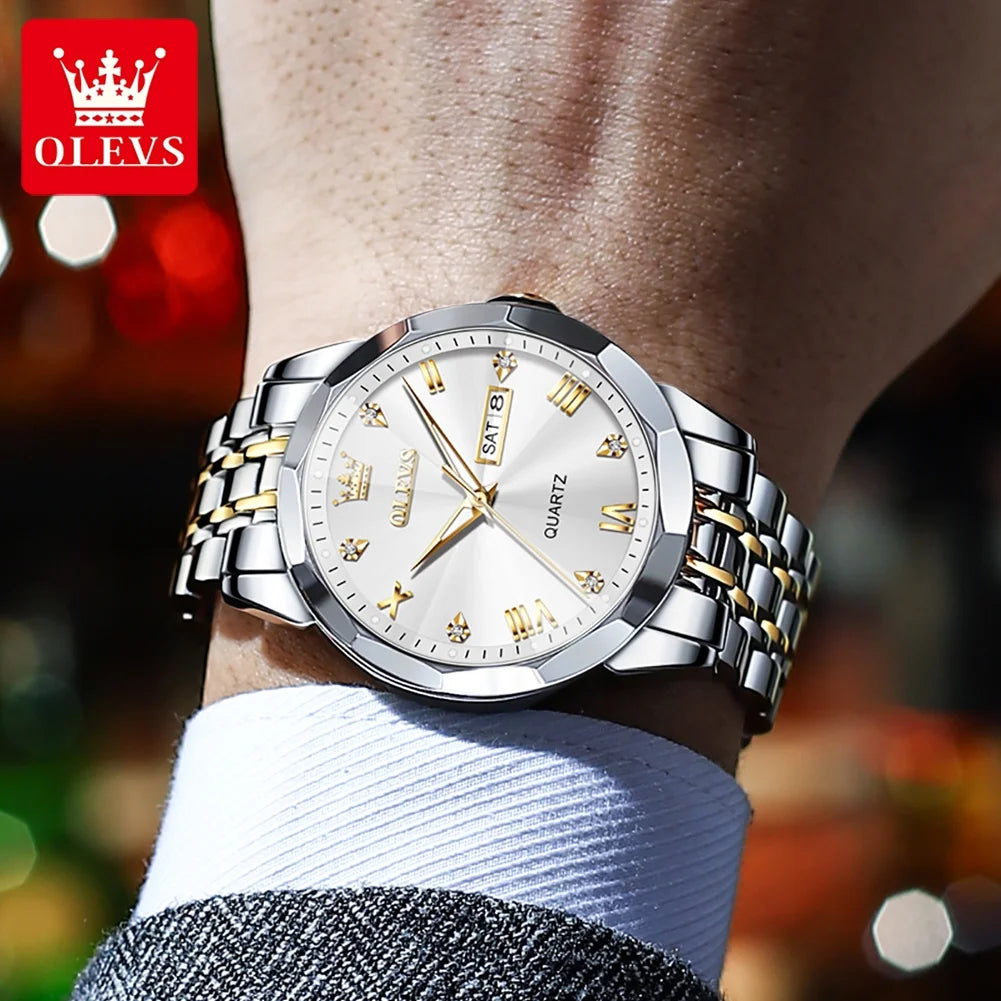 Men Silver Watch with Stainless Steel Strap Luxury Business Watches for Men White Dial Quartz Easy to Read Mens Watch Waterproof Day Date Men'S Wrist Watches Fashion Calendar Watches Men