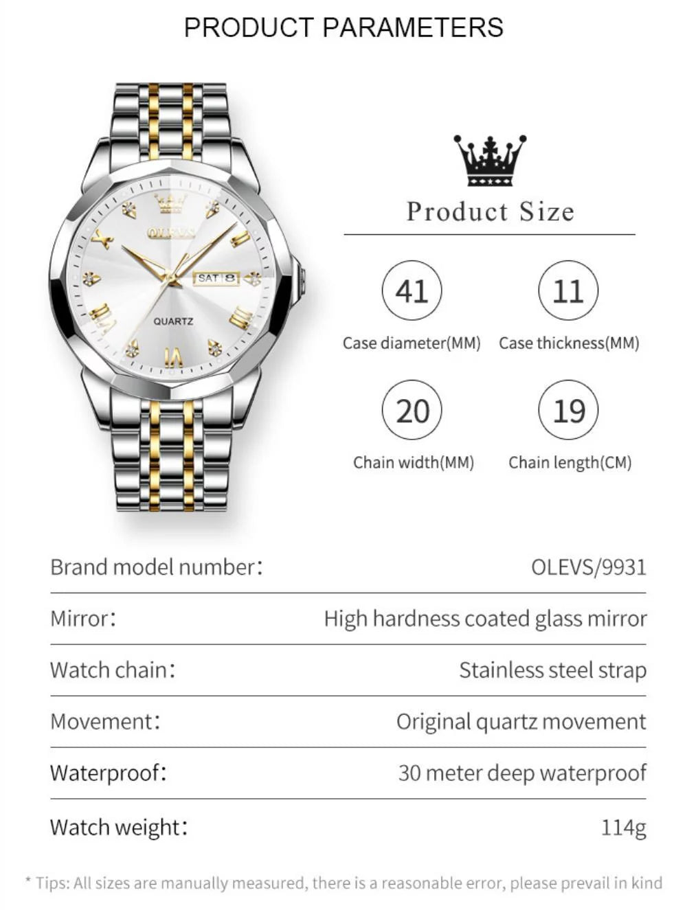 Diamond Watch for Men Luxury Business Quartz Stainless Steel Date Watch Luminous Waterproof Reloj Para Hombre, Gifts for Men, Adult Male Wristwatch