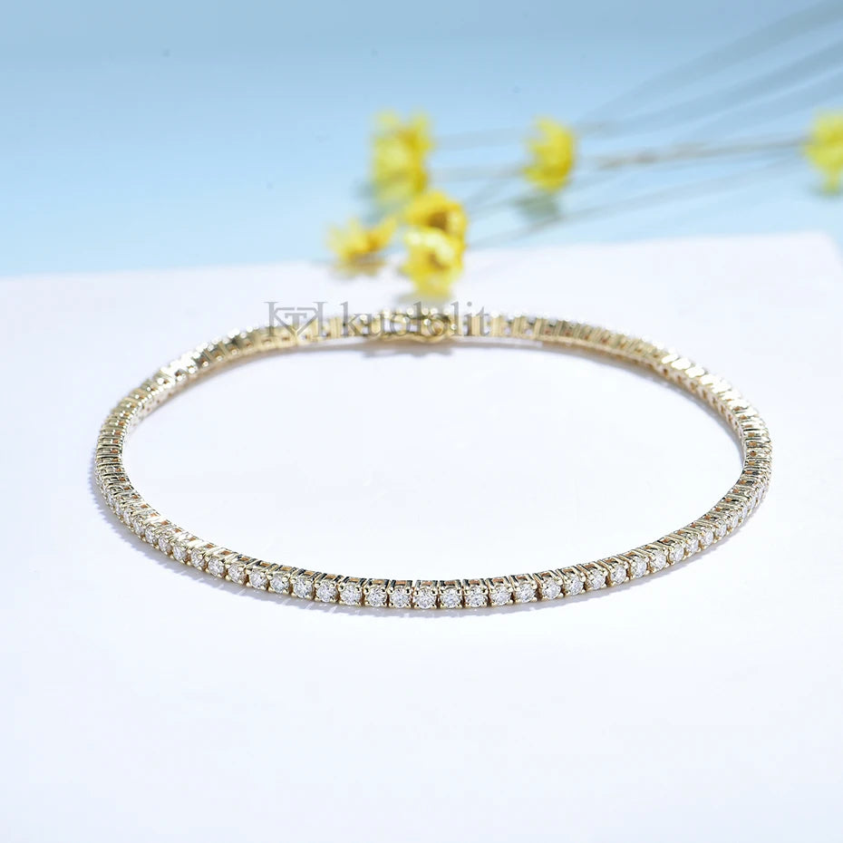 18K 14K Gold Moissanite Tennis Bracelets for Women round 1.6Mm D/VVS Bracelet for Romantic Engagement Party Gifts 2022