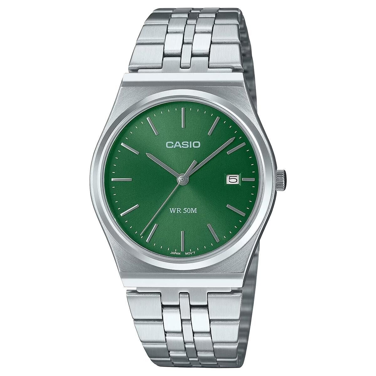 Casio Vintage Silver Stainless Steel Green Dial Retro Classic Watch MTPB145D-3A