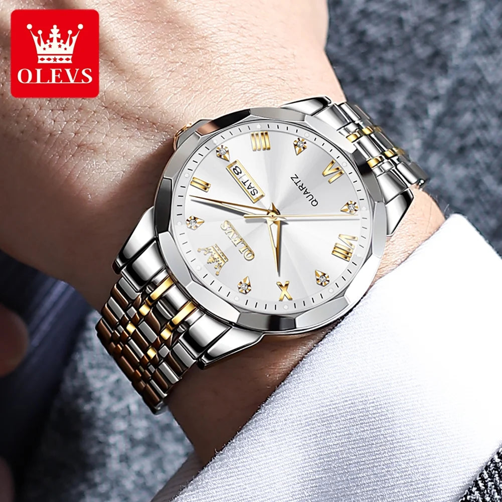 Men Silver Watch with Stainless Steel Strap Luxury Business Watches for Men White Dial Quartz Easy to Read Mens Watch Waterproof Day Date Men'S Wrist Watches Fashion Calendar Watches Men