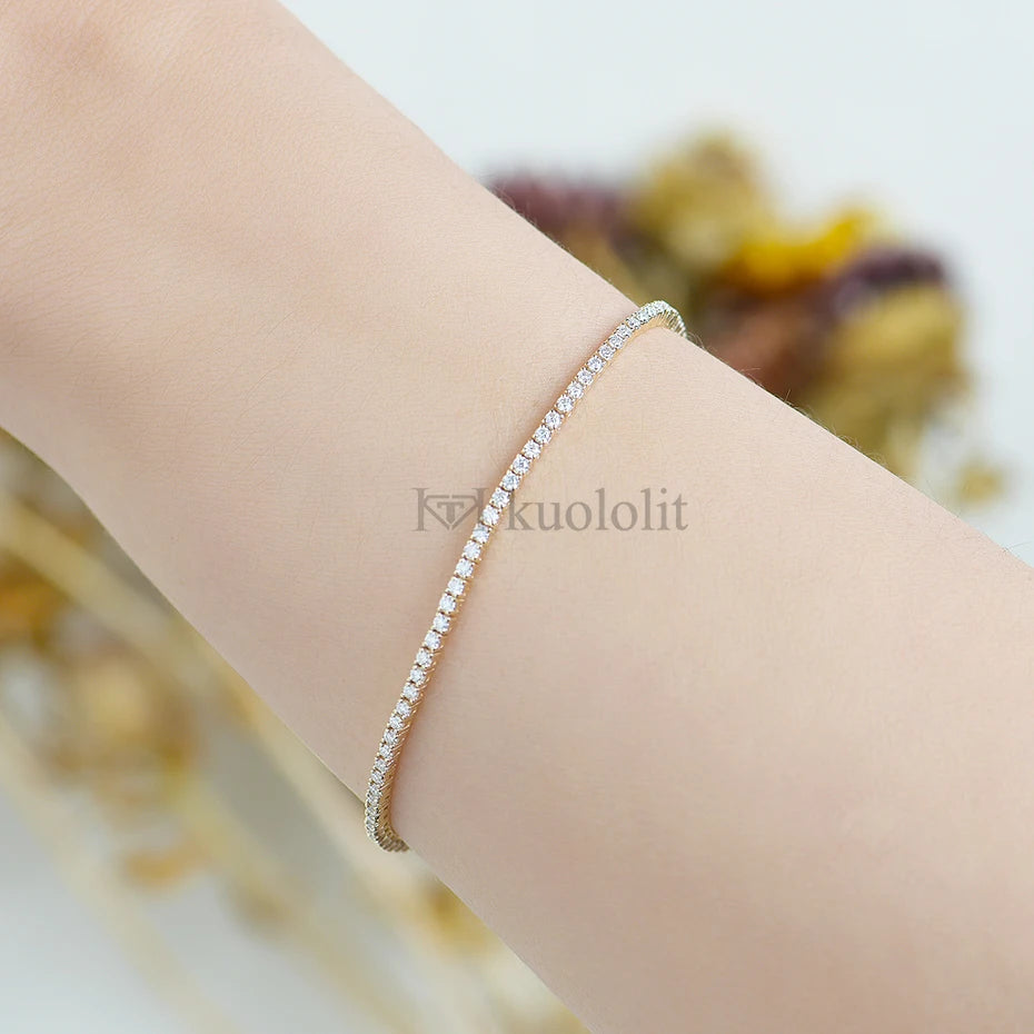 18K 14K Gold Moissanite Tennis Bracelets for Women round 1.6Mm D/VVS Bracelet for Romantic Engagement Party Gifts 2022