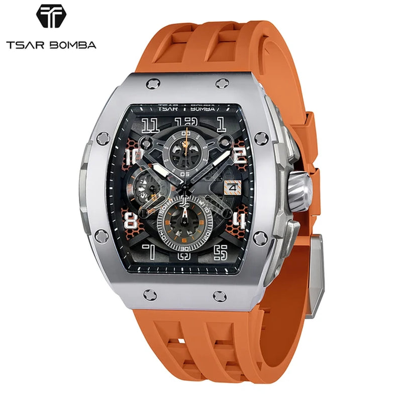 TSAR BOMBA Men Quartz 50M Waterproof Luminous Chronograph Calendar Code Watch Men Popular Fashion Trend Casual Business Watch